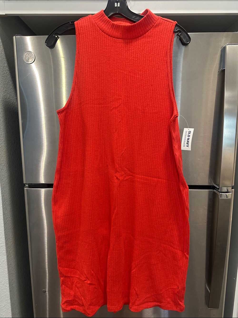 Old Navy Red Ribbed Sleeveless Mock Neck Dress